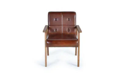 Fotelj iz naravnega usnja in rjave kovine