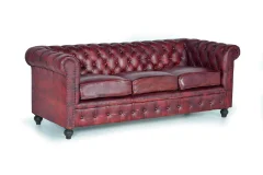 Chesterfield kavč iz rjavega naravnega usnja, 3 sedeži