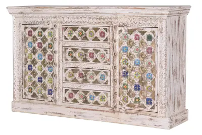 Omarica iz mangovega lesa s keramičnimi in bronastimi detajli