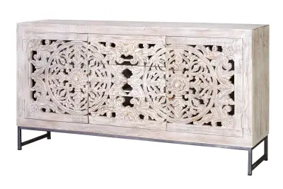 Komoda iz mangovega lesa in starane bele kovine