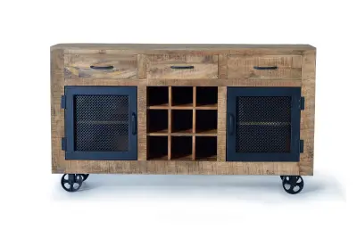 Industrijska omarica iz mangovega lesa in kovinskih nog v naravni barvi