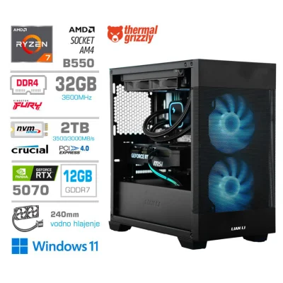 Računalnik MEGA MT S7X R7-5800X/RTX5070/32GB/2TB-4.0/750W/Win11Home/črna RGB + Estetski napajalni kabli [Svetlo modra / Črna]