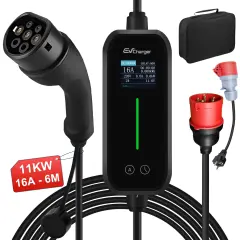 Tip 2 EV električni avtomobilski polnilni kabel – Trifazni 11KW, nastavljiv tok, LCD zaslon, prenosni polnilnik 6 m z vtičem Schuko 6-16A IP67
