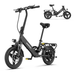 Električno mestno kolo HillMiles Mile 1, motor 250 W, baterija 36 V 10,4 Ah, zložljivo 14 palcev, 25 km/h, črno