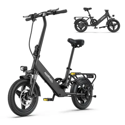 Električno mestno kolo HillMiles Mile 1, motor 250 W, baterija 36 V 10,4 Ah, zložljivo 14 palcev, 25 km/h, črno