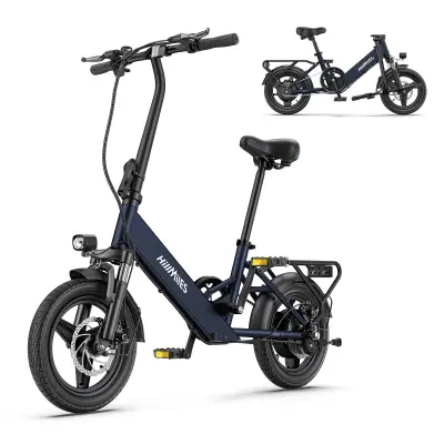 Električno mestno kolo HillMiles Mile 1, motor 250 W, baterija 36 V 10,4 Ah, zložljivo 14 palcev, 25 km/h, Modra
