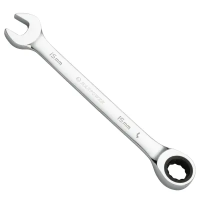 MAXPOWER 15 mm kombinirani ključ z 72-zobno ragljo, 12-kraki zobniški ključ, kovan in toplotno obdelan kromiran V jeklo, metričen, kromiran