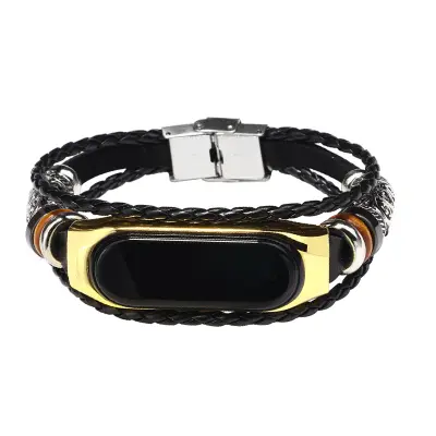 Usnjen pašček za uro Xiaomi Mi Band 3/4, črn in zlat