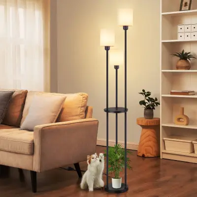 NETTLIFE talna svetilka za dnevno sobo E27 vintage bela 3 sijalke tkanina senčnik nožno stikalo