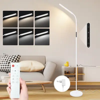 NETTLIFE LED talna svetilka za dnevno sobo, zatemnljiva bela talna svetilka, 11 W, 360° prilagodljiv kavč