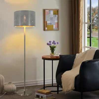 NETTLIFE Moderna talna svetilka za dnevno sobo - talna svetilka s sivo zlatim senčnikom iz blaga, zvezdast dizajn, 144 cm