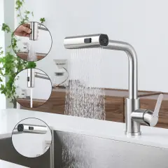 NETTLIFE Kuhinjska pipa črne barve, izvlečna pipa za umivalnik s slapom in mešalno pipo za tuš