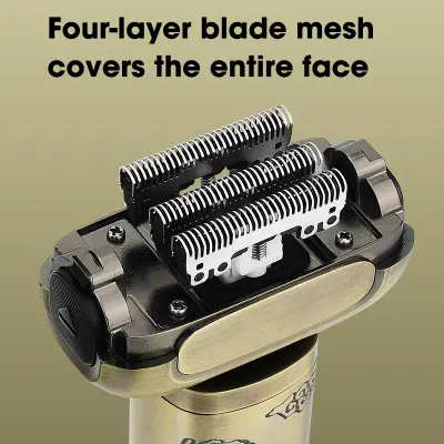 Moški električni brivnik z 4 rezili in folijo - zlati