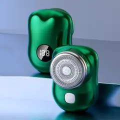 Prenosni mini brivnik s tremi obročki, mrežasti električni brivnik za moške, barva: digitalni zaslon, zelena