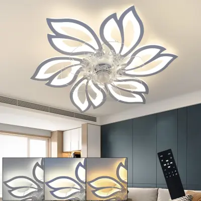 NETTLIFE Stropni ventilator z lučjo in daljincem - Zatemnilna LED stropna svetilka, funkcija časovnika, kreativna zasnova 6 luči