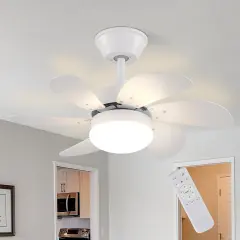 NETTLIFE Beli stropni ventilator z lučjo, daljincem, tih, s časovnikom, 6 lopatic, za spalnico