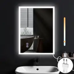 NETTLIFE Ogledalo z lučjo - 60x80cm LED stensko ogledalo Pralno ogledalo Ogledalo za kopalnico z dotikom