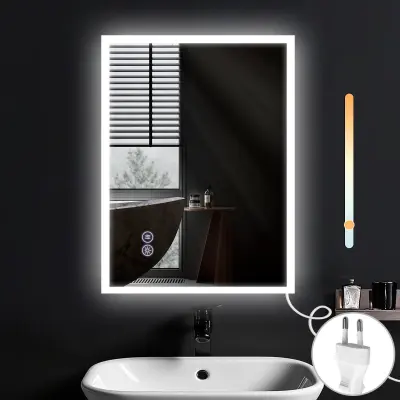 NETTLIFE Ogledalo z lučjo - 60x80cm LED stensko ogledalo Pralno ogledalo Ogledalo za kopalnico z dotikom