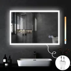 NETTLIFE Ogledalo z lučjo 100x60cm LED stensko ogledalo Prot eksplozijsko steklo Kopalniško ogledalo z dotikom