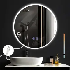 NETTLIFE Ogledalo z osvetlitvijo okroglo LED stensko ogledalo IP44 50 cm s funkcijo na dotik osvetljeno okroglo z zatemnitvijo