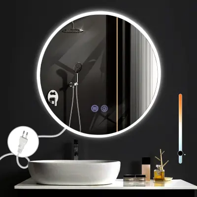 NETTLIFE Ogledalo z osvetlitvijo okroglo LED stensko ogledalo IP44 50 cm s funkcijo na dotik osvetljeno okroglo z zatemnitvijo