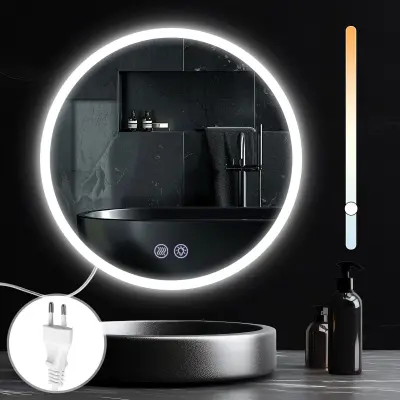NETTLIFE Ogledalo z osvetlitvijo okroglo Stensko LED ogledalo IP44 okroglo 70cm s funkcijo osvetljenega ogledala na dotik z zatemnitvijo