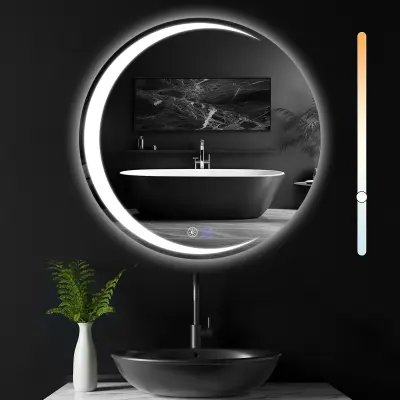 NETTLIFE kopalniško ogledalo z osvetlitvijo, okroglo LED ogledalo IP44, okroglo kopalniško ogledalo 50 cm s funkcijo na dotik