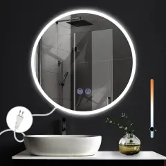 NETTLIFE Ogledalo z osvetlitvijo LED, stensko ogledalo IP44, okroglo 60 cm, z zaslonom na dotik in možnostjo zatemnitve.