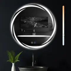 NETTLIFE kopalniško ogledalo z osvetlitvijo, okroglo LED ogledalo, IP44 okroglo kopalniško ogledalo 50 cm s funkcijo na dotik