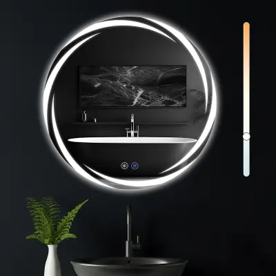 NETTLIFE kopalniško ogledalo z osvetlitvijo, okroglo LED ogledalo, IP44 okroglo kopalniško ogledalo 50 cm s funkcijo na dotik