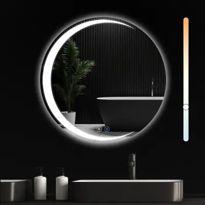 NETTLIFE ogledalo za kopalnico z osvetlitvijo, okroglo LED ogledalo IP44, okroglo ogledalo 70 cm z dotikom