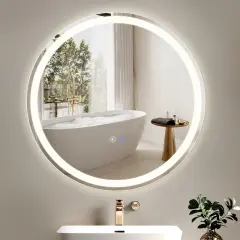 NETTLIFE Svetlobno ogledalo za kopalnico - Okroglo 60 cm LED, stensko, stikalo na dotik, proti megli, IP44, nastavljivo 3000K-6500K