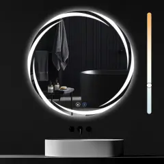 NETTLIFE kopalniško ogledalo z osvetlitvijo, okroglo LED ogledalo, IP44, Ø 80 cm, funkcija na dotik