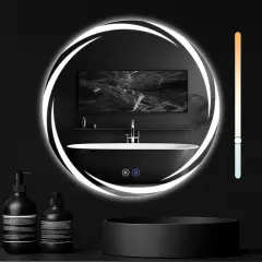 NETTLIFE kopalniško ogledalo z osvetlitvijo, okroglo LED ogledalo, IP44 okroglo ogledalo 60 cm s funkcijo na dotik