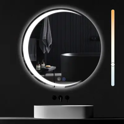 NETTLIFE ogledalo za kopalnico z osvetlitvijo, okroglo LED ogledalo IP44, okroglo ogledalo za kopalnico 80 cm z dotikom