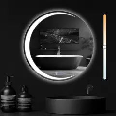 NETTLIFE kopalniško ogledalo z osvetlitvijo, okroglo LED ogledalo IP44, 60 cm okroglo kopalniško ogledalo s funkcijo na dotik