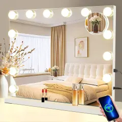 NETTLIFE Ogledalo za ličenje z osvetlitvijo, zatemnitveno ogledalo s 15 LED, 3 načini osvetlitve, upravljanje na dotik in odstranljiva lupa