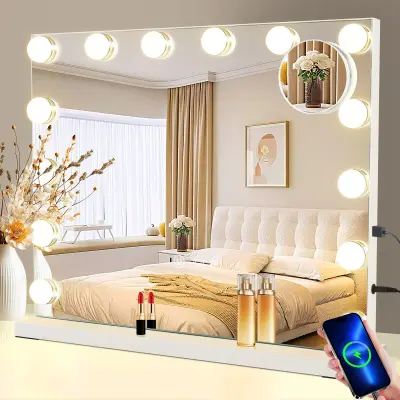 NETTLIFE Ogledalo za ličenje z osvetlitvijo, zatemnitveno ogledalo s 15 LED, 3 načini osvetlitve, upravljanje na dotik in odstranljiva lupa