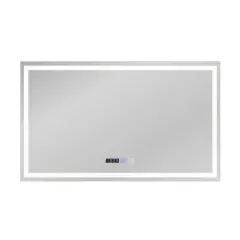 NETTLIFE Svetlobno ogledalo za kopalnico - 100x60 cm LED, IP44, stikalo na dotik, ura, odmegljevalnik, nastavljivo