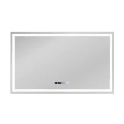 NETTLIFE Svetlobno ogledalo za kopalnico - 100x60 cm LED, IP44, stikalo na dotik, ura, odmegljevalnik, nastavljivo