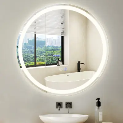 NETTLIFE Ogledalo za kopalnico z osvetlitvijo - Okroglo 70 cm LED, stensko, stikalo na dotik, proti rosenju, IP44, nastavljivo 3000K-6500K