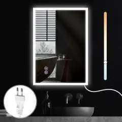 NETTLIFE Ogledalo z lučjo 50x70cm Stensko LED ogledalo Protieksplozijsko steklo Kopalniško ogledalo z dotikom