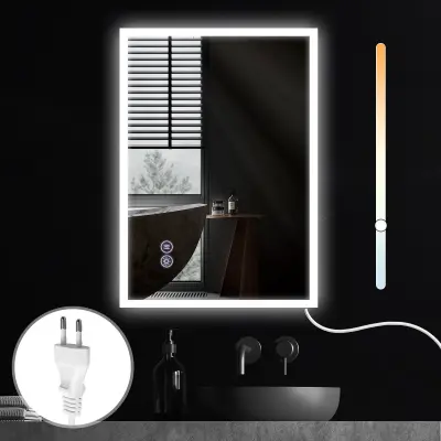 NETTLIFE Ogledalo z lučjo 50x70cm Stensko LED ogledalo Protieksplozijsko steklo Kopalniško ogledalo z dotikom
