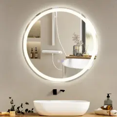 NETTLIFE Svetlobno ogledalo za kopalnico - Okroglo 50 cm LED, stensko, stikalo na dotik, proti megli, IP44, nastavljivo 3000K-6500K
