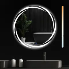 NETTLIFE kopalniško ogledalo z osvetlitvijo, okroglo LED ogledalo, IP44, 70 cm, z dotikom