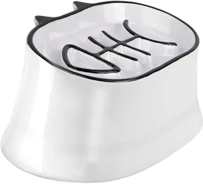 Y YHY počasne hranilnice, dvignjena (16 cm) in nagnjena za mačke, za pse brez brade, v obliki ribje hrbtenice za suho/mokro hrano, bela