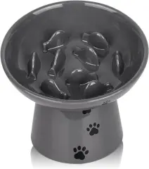 Y YHY Počasna keramična posoda za mačke proti bruhanju (15,24 cm) za suho/mokro hrano, dvignjena, siva