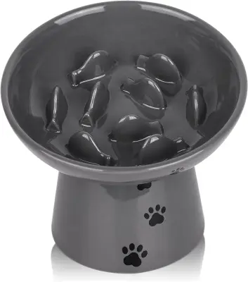 Y YHY Počasna keramična posoda za mačke proti bruhanju (15,24 cm) za suho/mokro hrano, dvignjena, siva