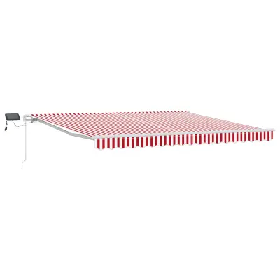 vidaXL Ročna zložljiva tenda z LED rdeče in bele črte 400x300 cm