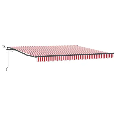 vidaXL Samodejna retraktibilna tenda z LED Rdeča in bela črta 400x300 cm